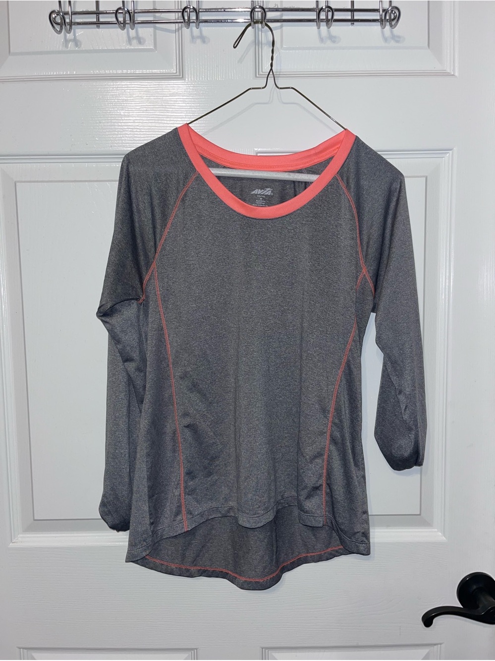 Avia Gray Long Sleeve Active Tee with Coral Trim